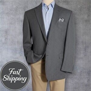 CHAPS Mens Blazer Sport Coat Two Button Casual Jacket 46L Gray 100% Lamb'sWOOL